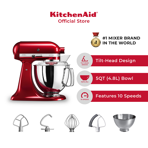 KitchenAid Artisan 4.8L TiltHead Stand Mixer [5KSM175] 4.8 L Bowl, 3L Bowl, Pouring Shield, 6