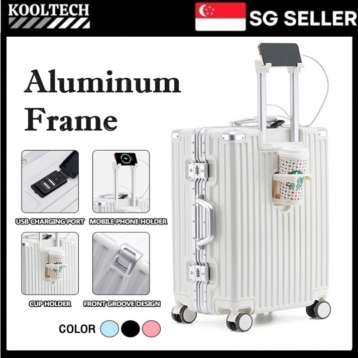 Aluminum frame multifunctional suitcase with USB charging aluminum
