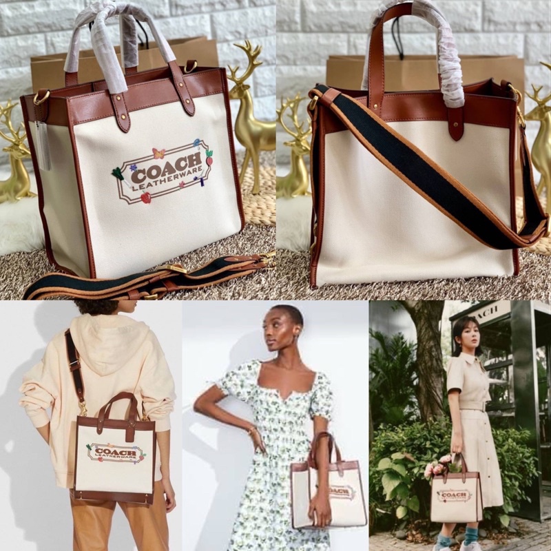 COACH FIELD TOTE WITH GARDEN EMBROIDERY COACH BADGE(COACH C2774