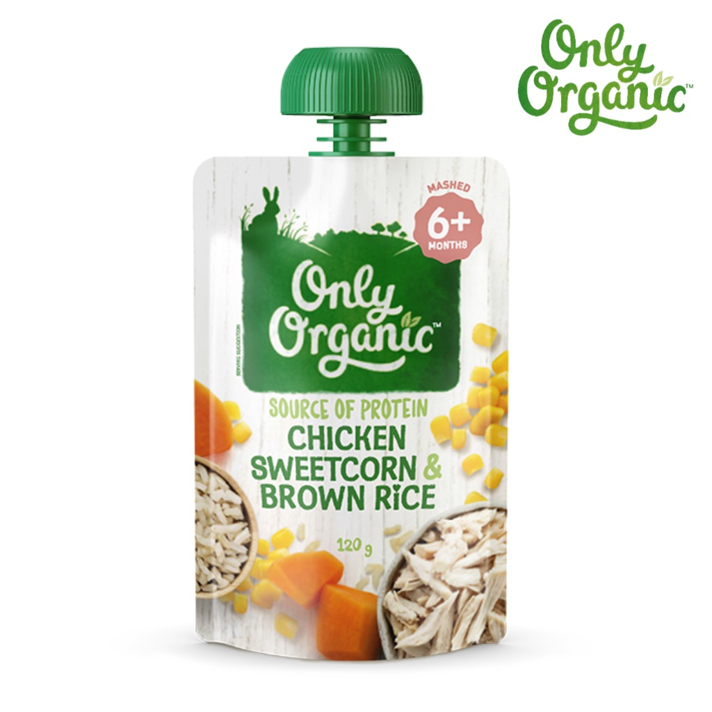Only Organic ไก่ ข้าวโพดหวาน & ข้าวกล้อง, Organic Baby Foods 6+ Months