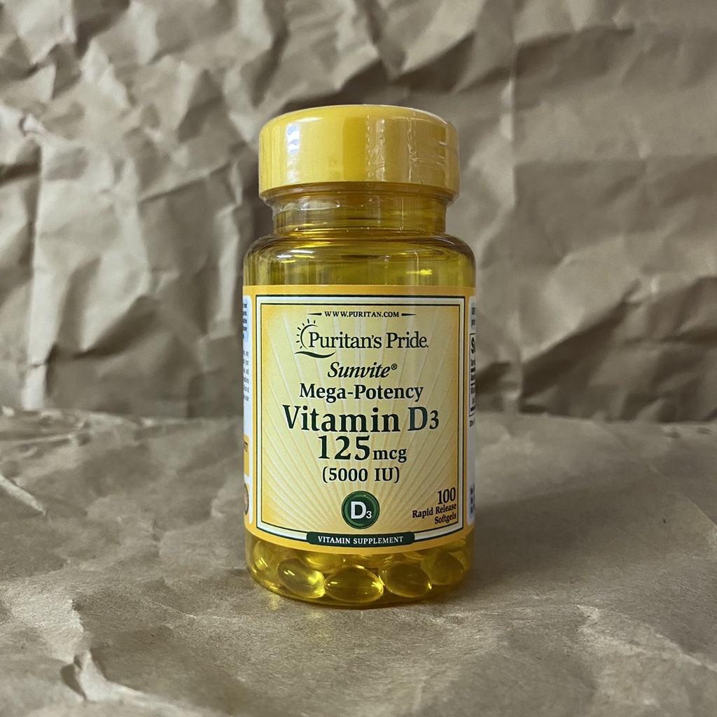 วิตามินดี 3 Puritan's Pride Vitamin D3 125 mcg (5000 IU) 100 softgels