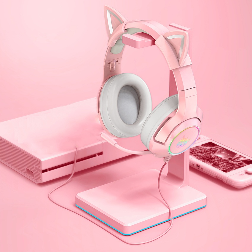 Pink Cat Ear Headset Girls casque Wired Stereo Gaming Headphones with