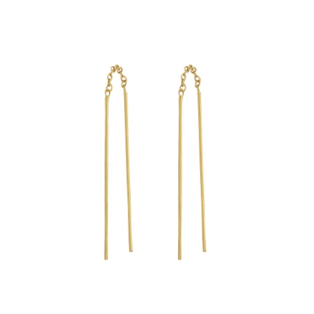 ต่างหูโซ่เงินแท้ 92.5 ต่างหูแบบสอด Gold Thread Thru Earrings Shopee