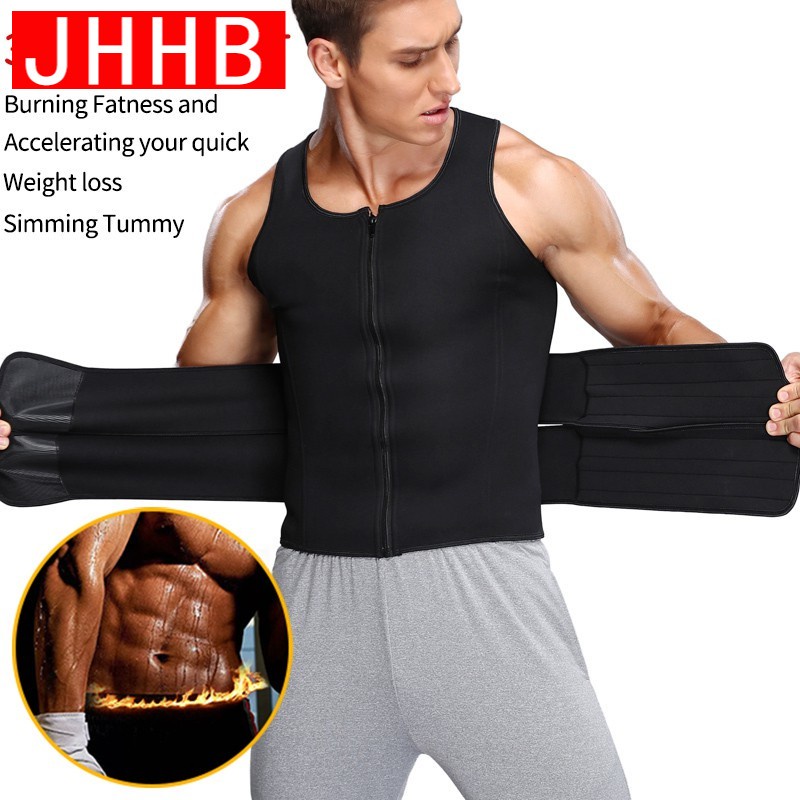 Men's Body Shaper Waist Trainer Sauna Vest Double Belt Sweat Shirt