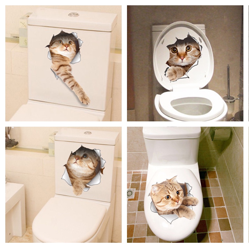 สติกเกอร์Cat Vivid 3D Smashed Switch Wall Sticker Bathroom Toilet