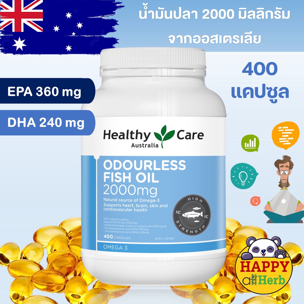 น้ำมันปลา Healthy Care Odourless Fish Oil 2000 mg 400 Capsules exp02