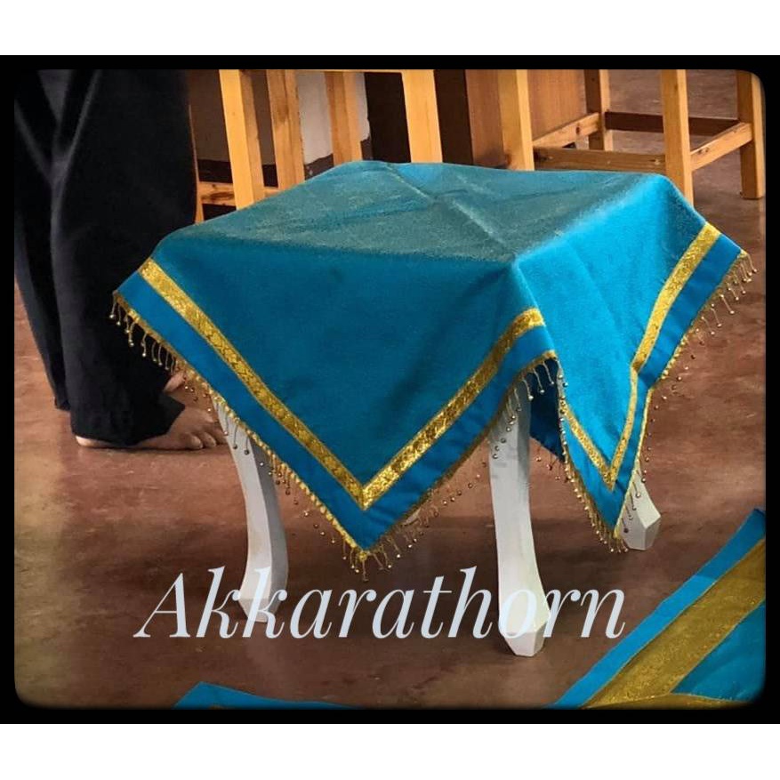 ผ้าปูโต๊ะ, ผ้าคลุมโต๊ะเคียง สีฟ้า (A set of side table cloth) Shopee