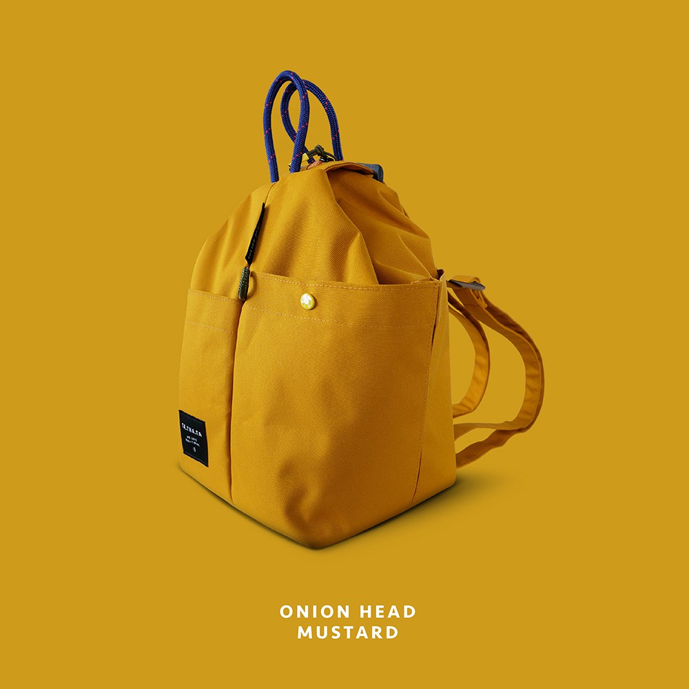 Onion head relife mustard backpack กระเป๋าเป้ผู้หญิง รุ่นหัวหอม สีเหลืองมัสตาร์ด Shopee Thailand