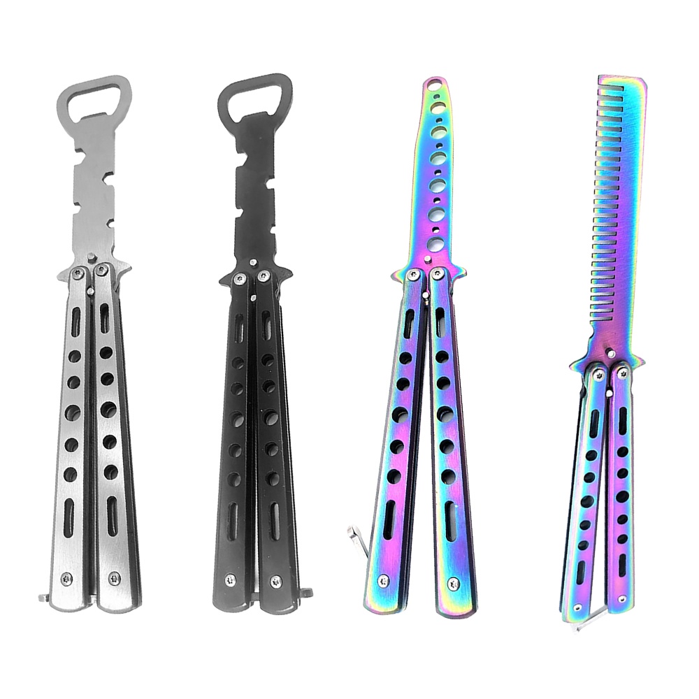 มีดพับFoldable Comb Stainless Steel Practice Training Butterfly Knife