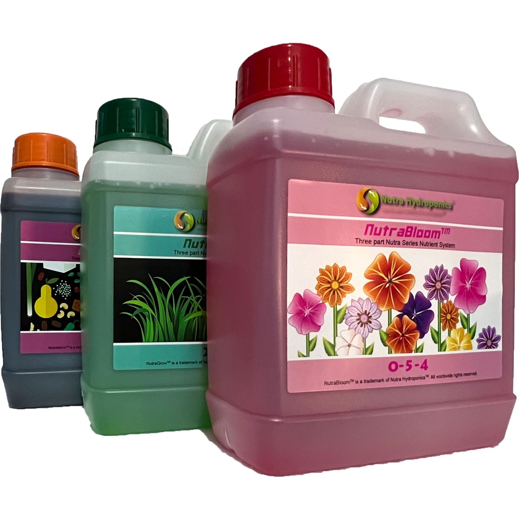 Nutra Hydroponics 3 part series compare General Hydroponics Flora Series full 1 liter
