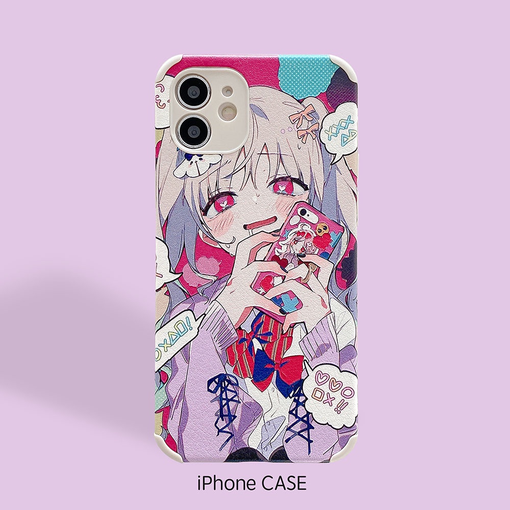 Anime cute girl New leather pattern phone case Hua iPhone series iPhone