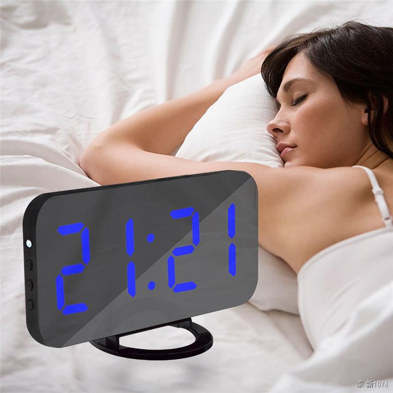 LED Alarm Clock Mirror Digital Clock Snooze Time Temperature Night