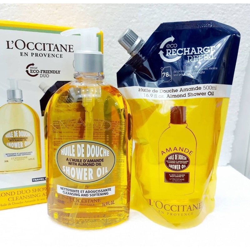 LOCCITANE ALMOND DUo SHOWER OIL 500ml. & ECO REFILL 500ml. Shopee