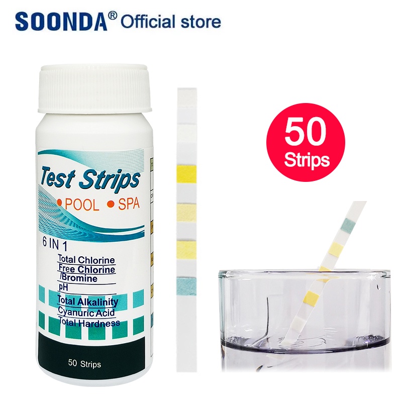 กระดาษ50PCS 6 in 1 Swimming pool test paper Water Quality Test Strip