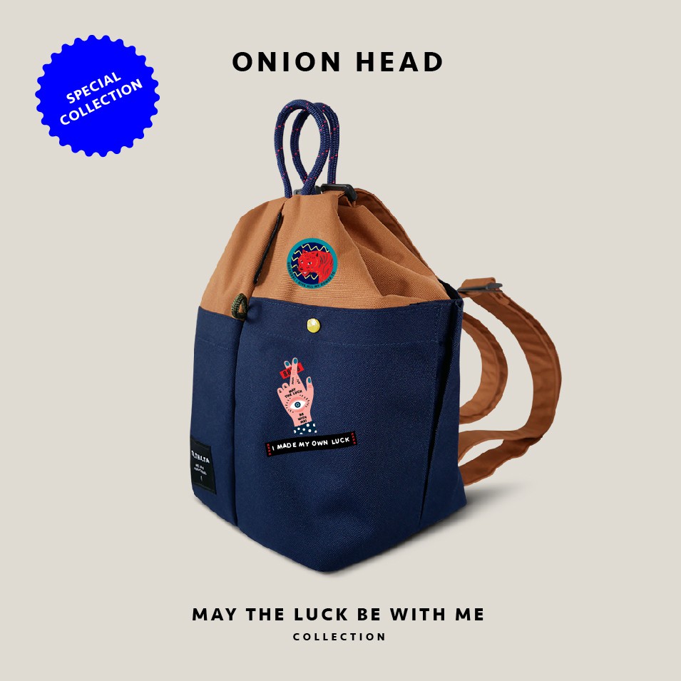 คอลเลคชั่นพิเศษ กระเป๋าเป้ Onion head backpack x เซทลาย May the luck be with me Shopee Thailand