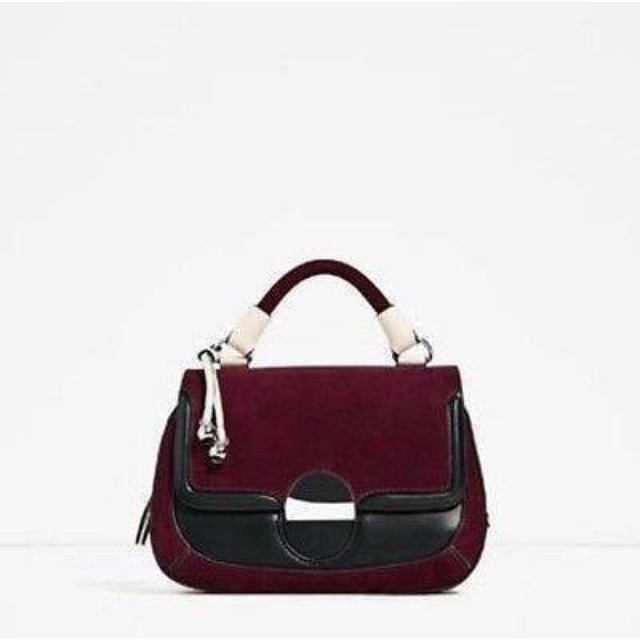 Zara Multicolour Contrast Crossbody City Bag New Genuine Suede Shopee