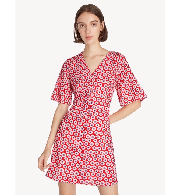 เดรสลายดอก Floral Dress Pomelo red Shopee Thailand