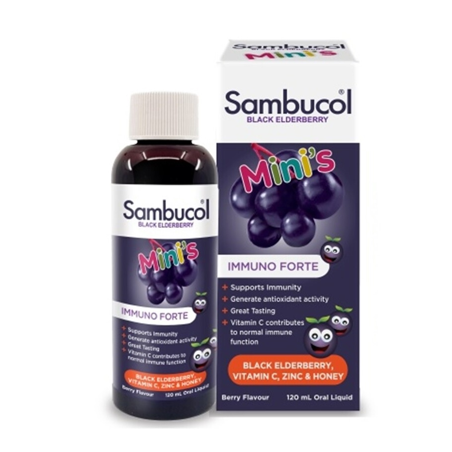 Sambucol Black Elderberry Mini's Liquid แซมบูคอล แบล็ค เอลเดอร์เบอรี่ มินิส์ ชนิดน้ำ 120 ml