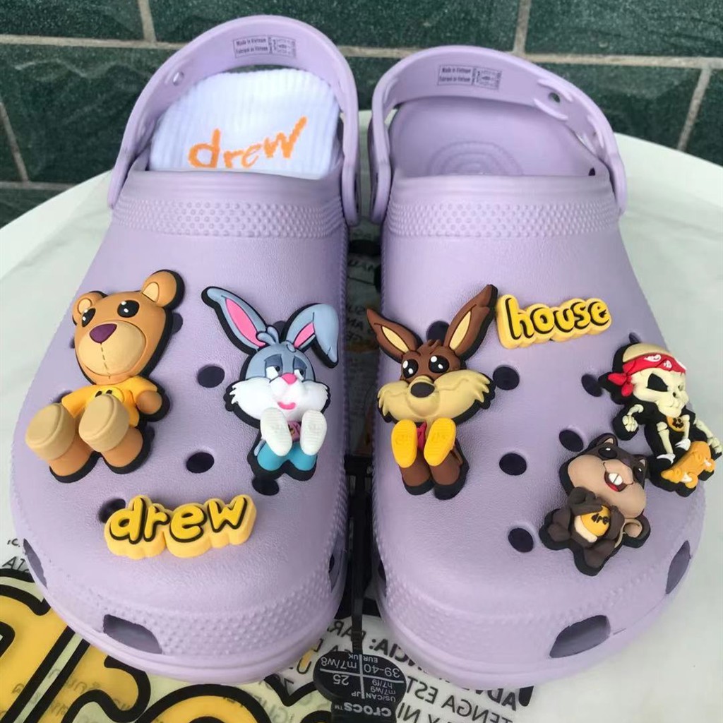 Drew House x Crocs รองเท้าแตะ แต่งรูกลวง สีม่วง Shopee Thailand