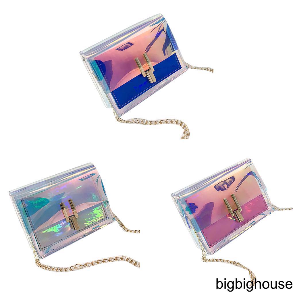 Women Shoulder Bag Hologram Transparent Cross Body Chain Bag with