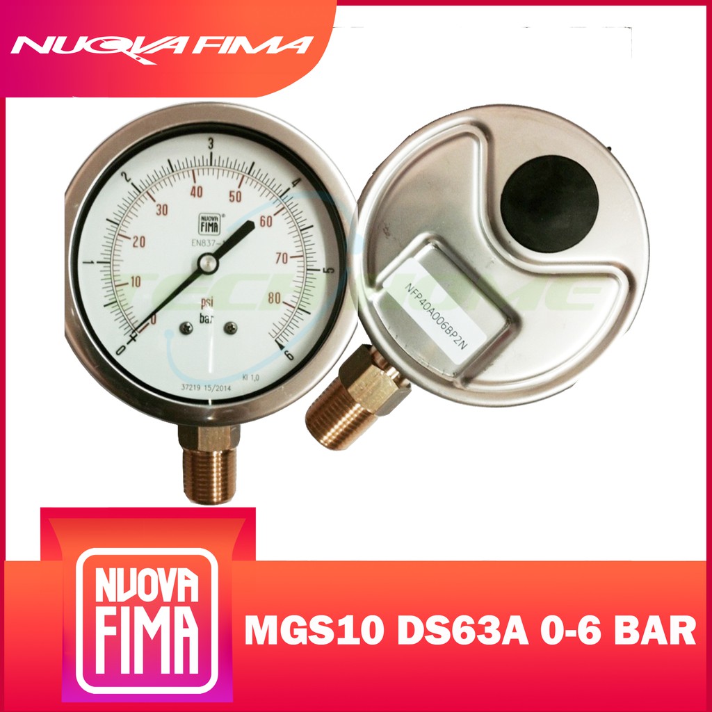 "NUOVA FIMA" PRESSURE GAUGE 2.5" 06 BAR (86PSI) เกจวัดแรงดัน หน้าปัด