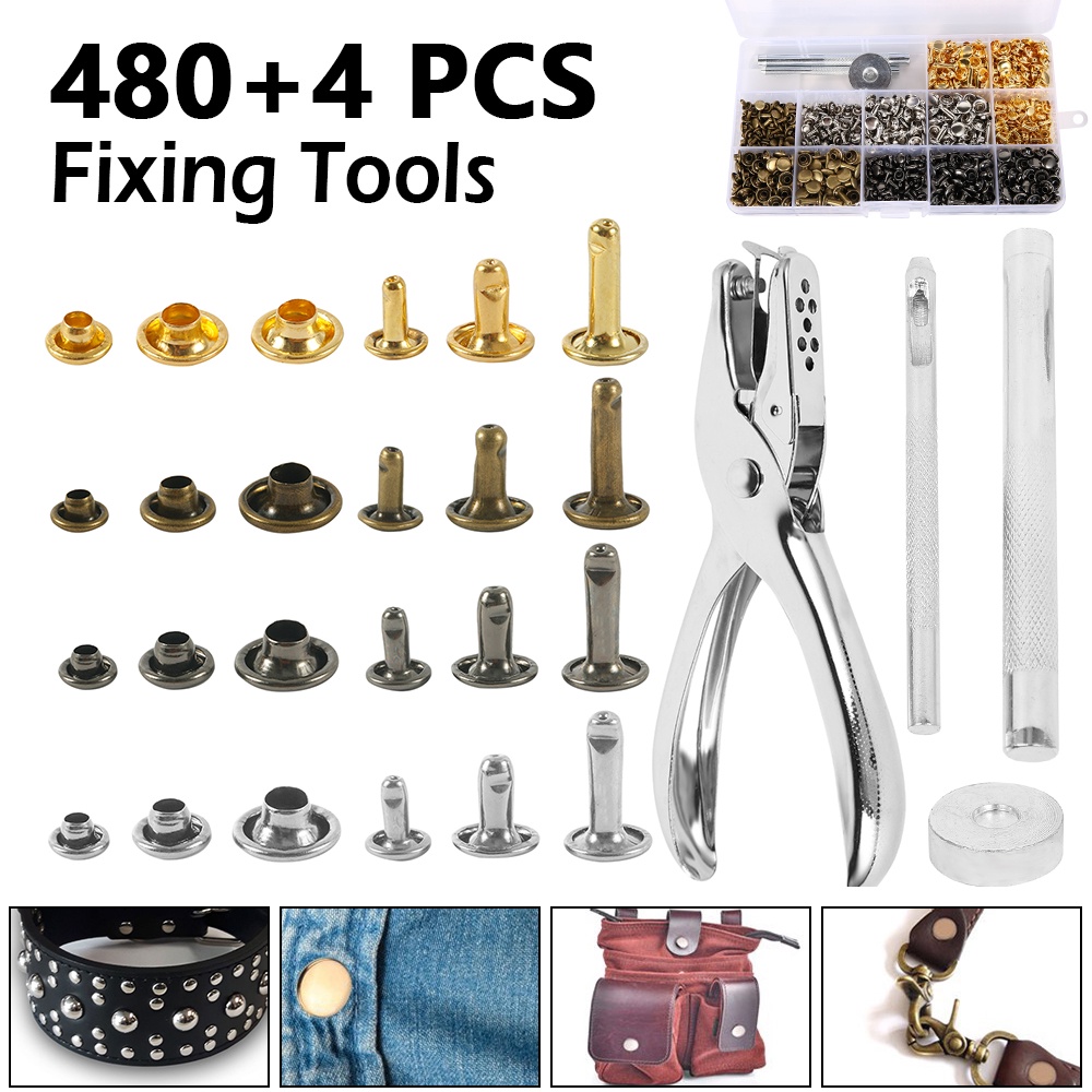 480 Set Snap Fasteners Kit with Rivet Punch Base Punch Pliers DIY Snap
