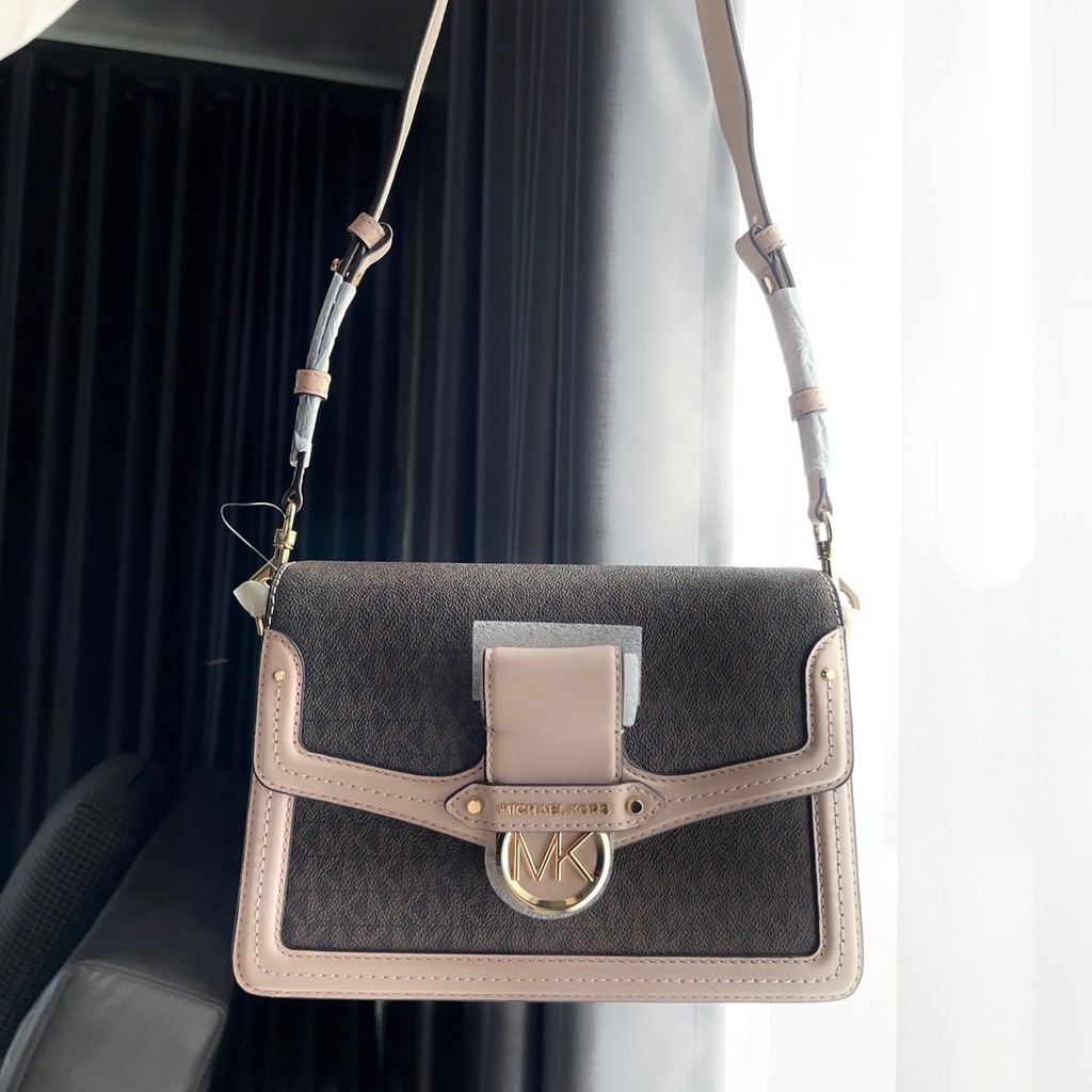 Michael Kors 30F9GI6L2B Jessie Medium Logo Shoulder Bag (BRN_SFTPINK