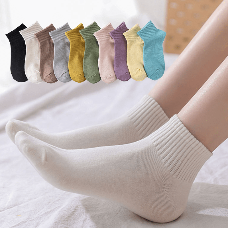 Simple Solid Color Vertical Stripes Low Cut Socks Women Cotton Girls
