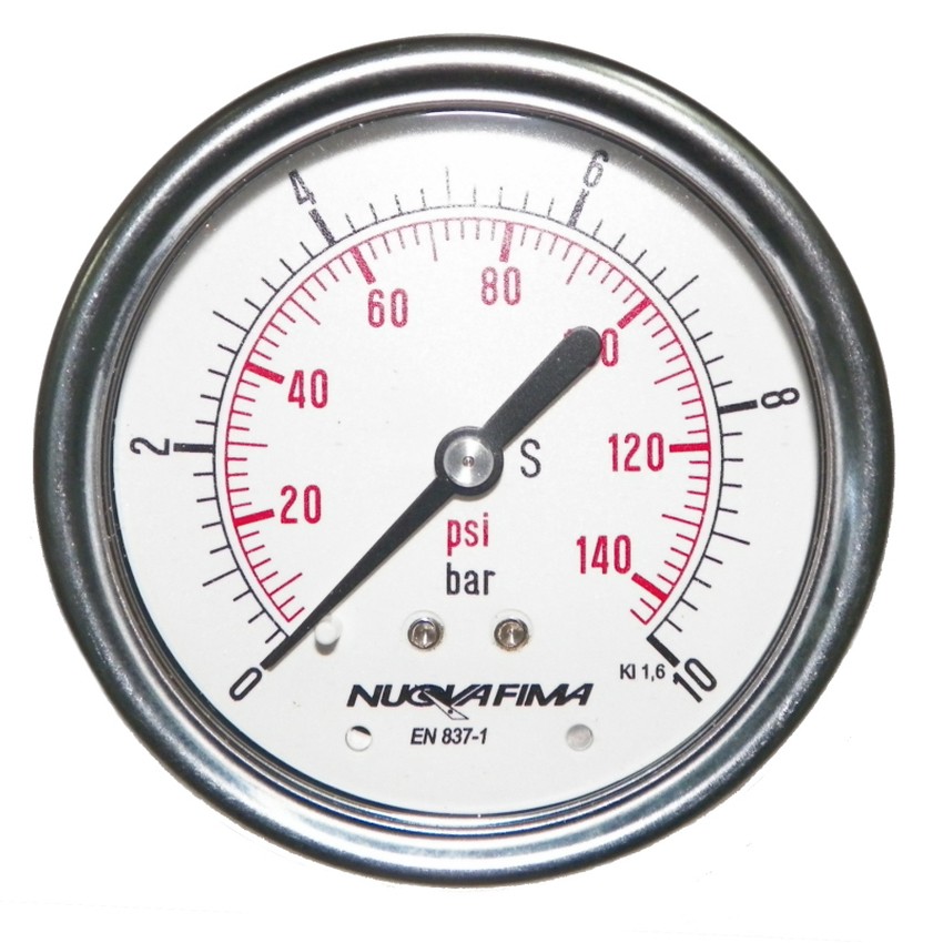 Nuova Fima เกจวัดแรงดัน หน้าปัด 2.1/2 นิ้ว เกลียวออกหลัง 1/4 นิ้ว BSP
