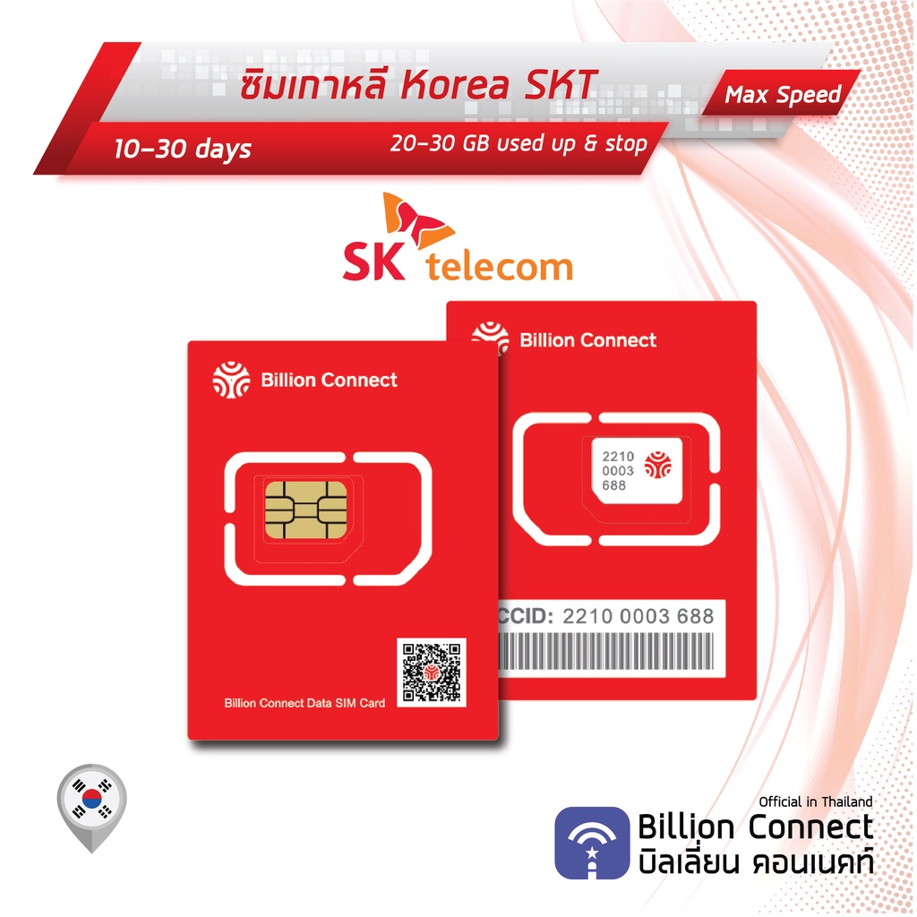 Korea Sim Card 2030GB 128kbps สัญญาณ SKT KT ซิมเกาหลี 1030 วัน by ซิมต่างประเทศ Billion