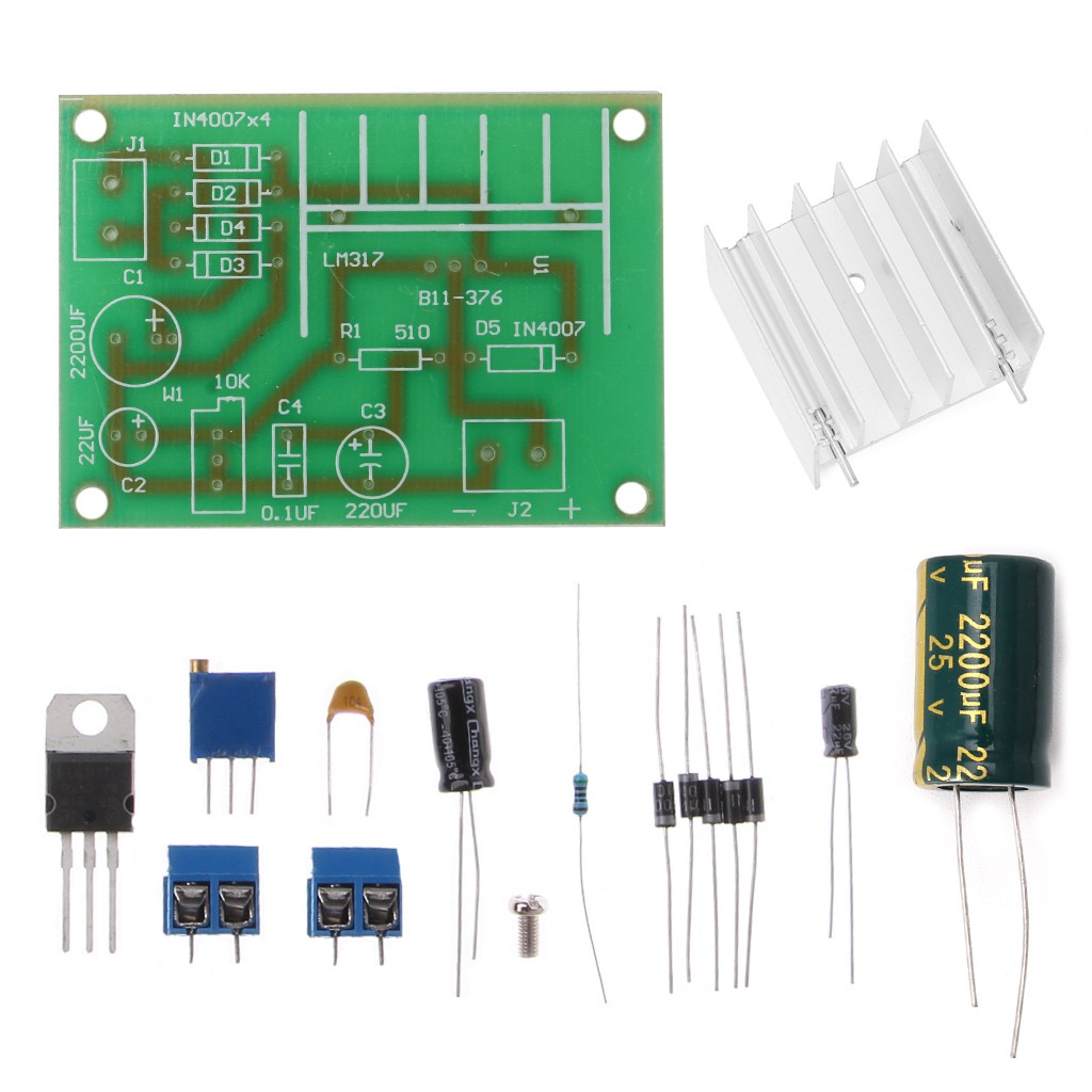 LM317 Adjustable Power Supply Board With Rectified AC DC Input DIY Kit