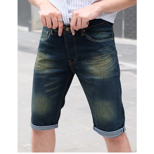 กางเกงยีนส์ขาสั้นผู้ชาย สีสนิมเขียว ผ้ายืด (Climax Jeans No.555/2