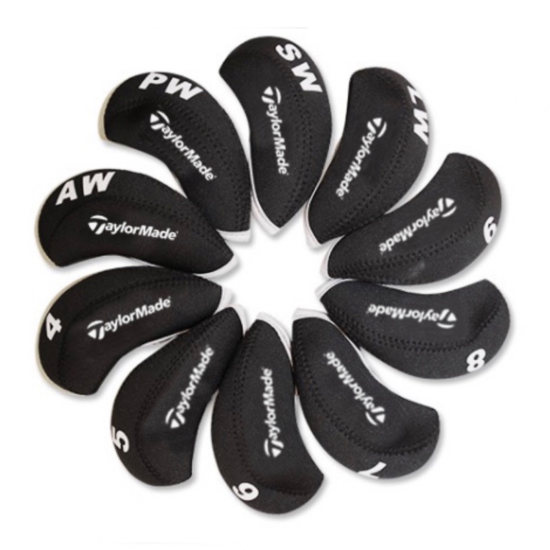TaylorMade Golf Iron Covers 10pcs HeadCovers (Black) Elastic Neoprene