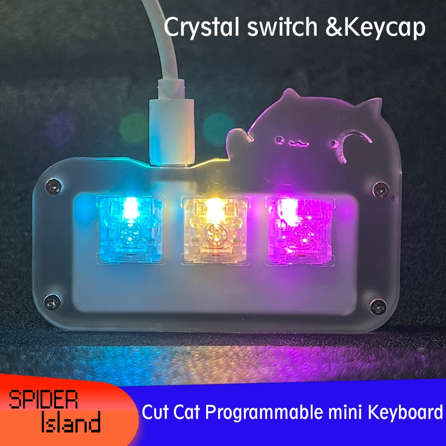Mini Cute Cat Keyboard 3 Key Crystal Switch with Transparent Keycap