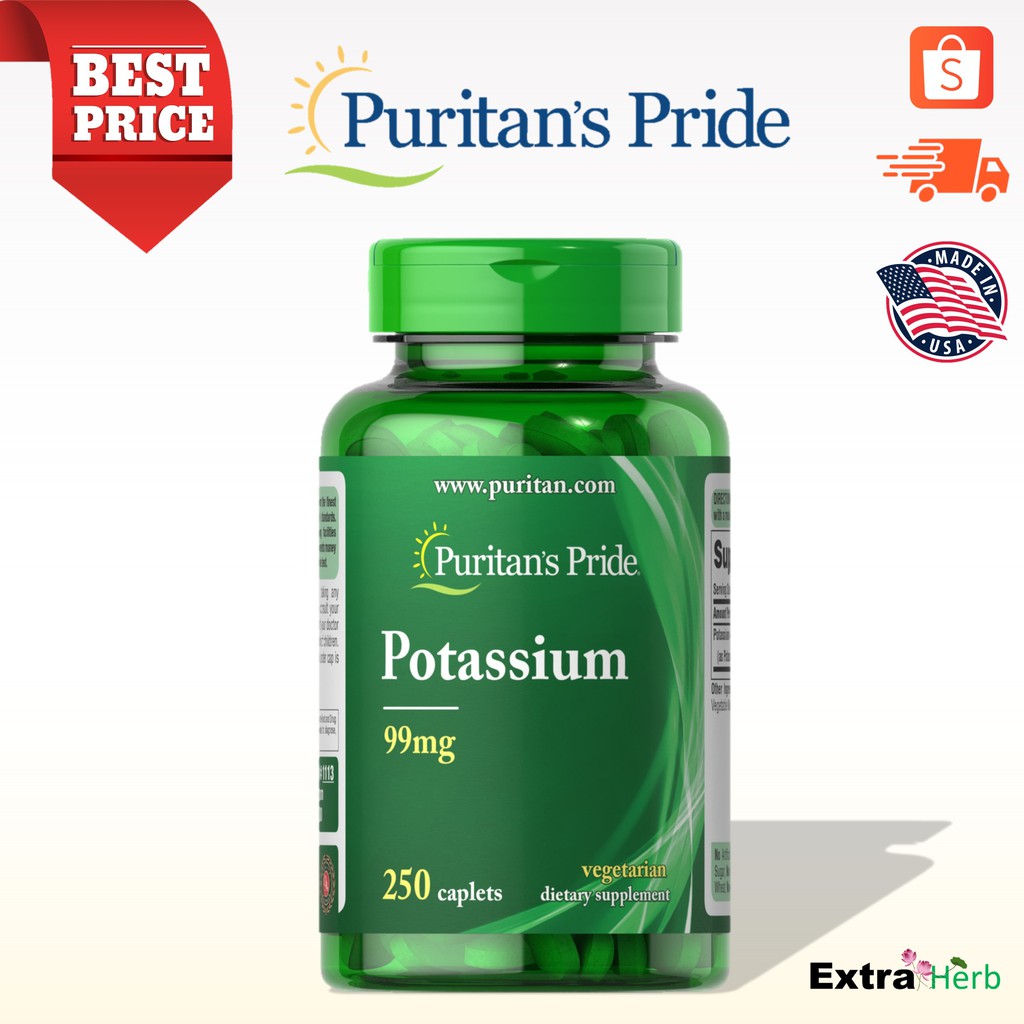 โพแทสเซียม Potassium 99 mg 250 Caplets [Puritan's Pride] Shopee Thailand