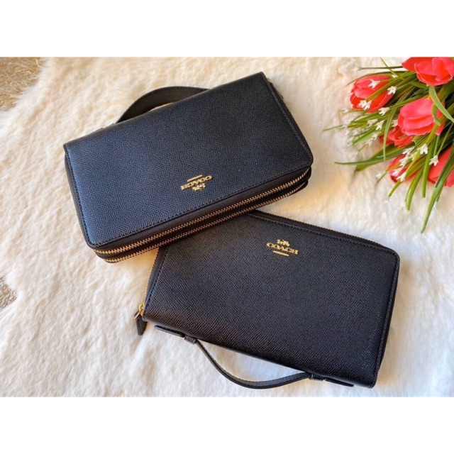 DOUBLE ZIP TRAVEL ORGANIZER (COACH F23334) ANTIQUE NICKEL/BLACK