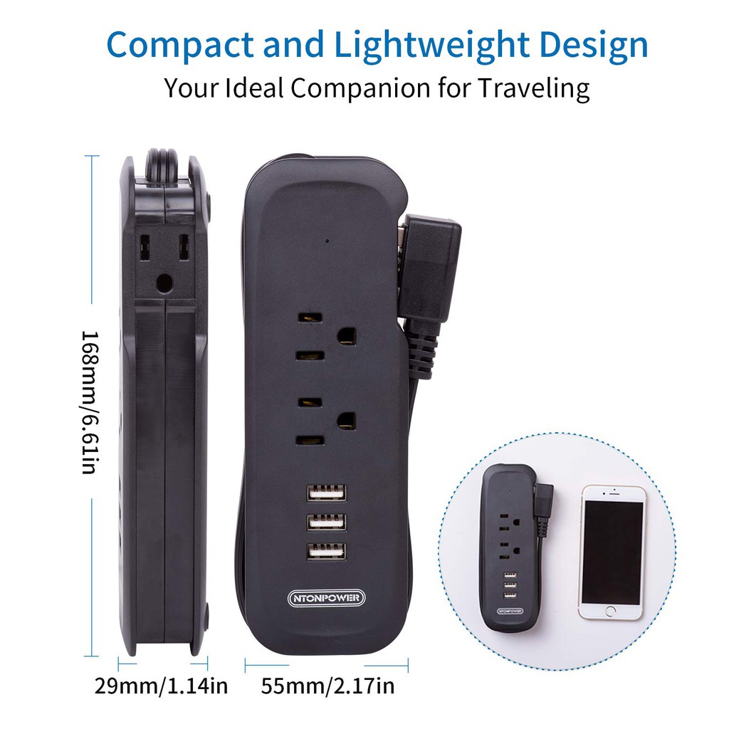 ปลั๊กพ่วงพกพา NTONPOWER Portable Power Strip with USB Charging Ports