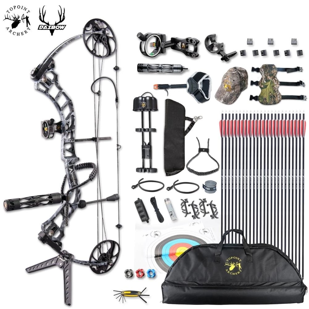 Topoint Trigon Archery Compound Bow 1970lbs 1930 นิ้ววาด L ength 320fps IBO การล่าสัตว์