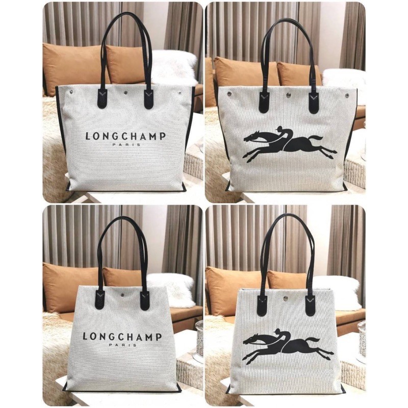 LONGCHAMP ESSENTIAL TOILE SHOULDER BAG L ECRU Shopee Thailand
