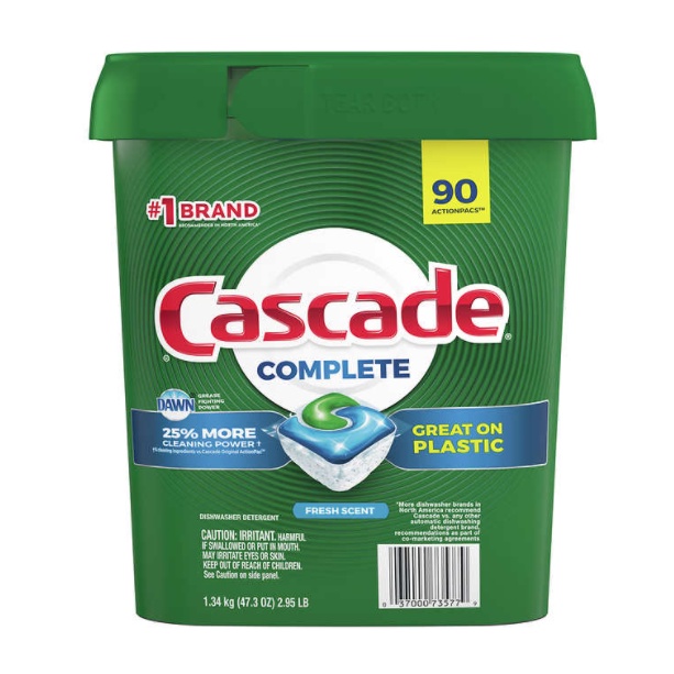 Cascade Complete Dishwasher Detergent Actionpacs, 90count, น้ำยาล้างจาน สำหรับเครื่อง Shopee