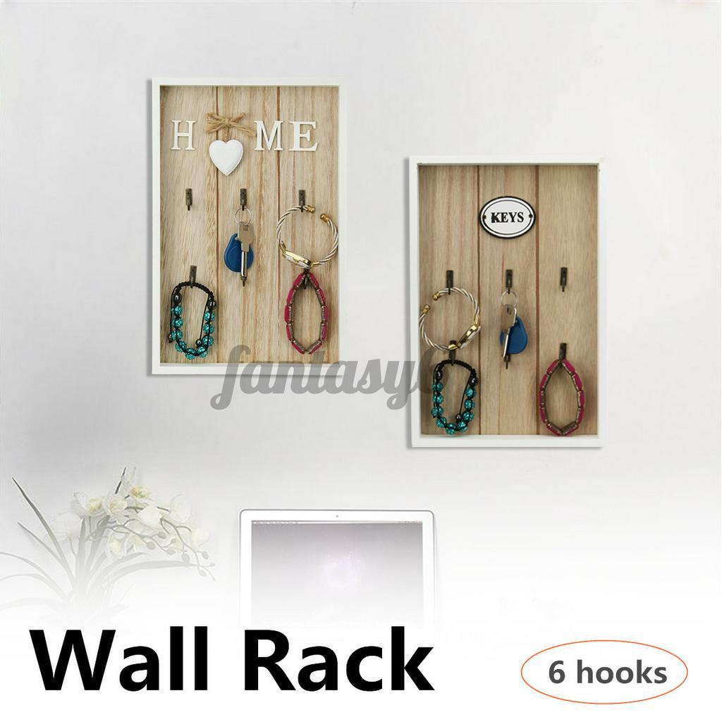 Home Key Vintage 6 Keys Rack Hook Wooden Wall Decoration Organize