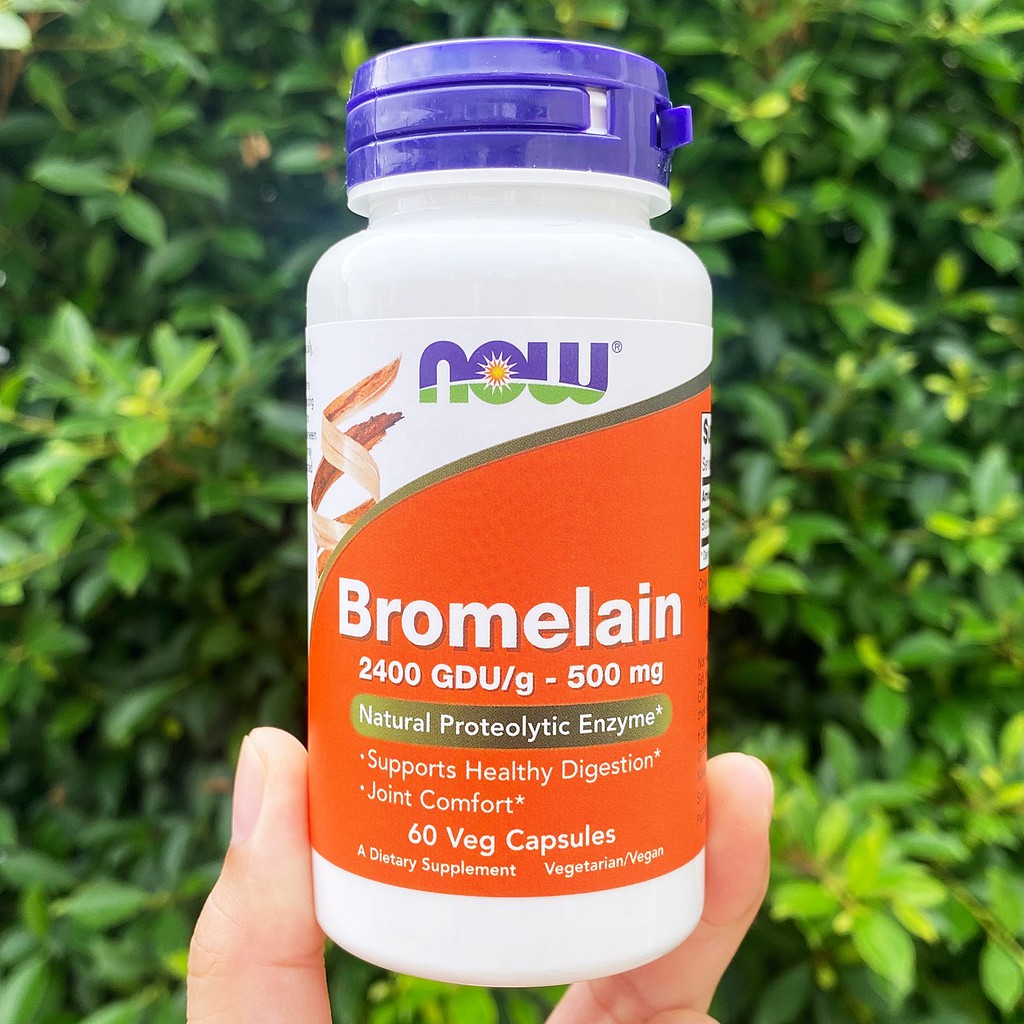 โบรมีเลน สารสกัดจากแกนสับปะรด Bromelain 500 mg 60 Veg Capsules (Now