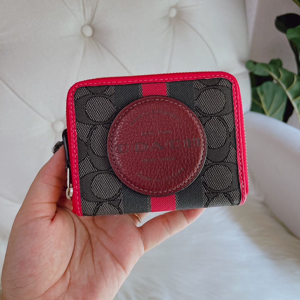 DEMPSEY SMALL ZIP AROUND WALLET IN SIGNATURE JACQUARD WITH STRIPE AND