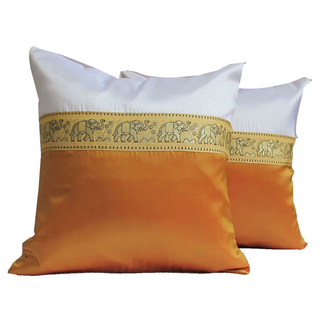 A19Thai Silk Pillow Covers ปลอกหมอนอิง ไหมไทยลายช้าง Two Tone 16×16