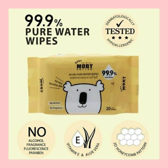 Baby Moby ผ้าเช็ดทำความสะอาดสูตรน้ำบริสุทธิ์ 99.9 Pure Water Wet Wipes