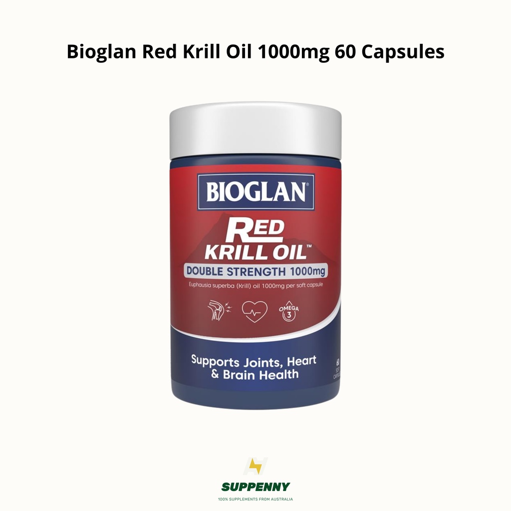 Bioglan Red Krill Oil 1000mg 60 Capsules น้ำมันคริลล์ออย บรรเทาอาการปวดข้อ บำรุงหัวใจ สมองและ
