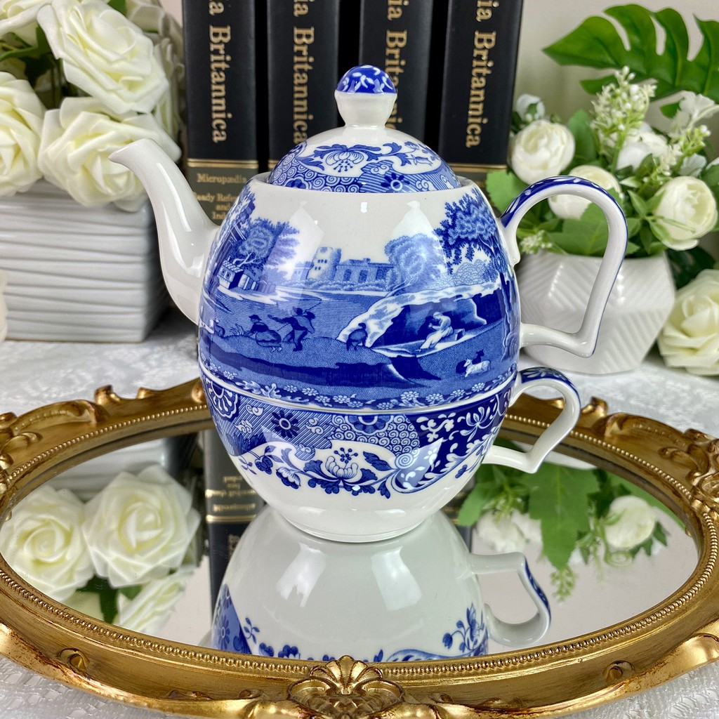 Spode Blue Italian Tea for One Set กา กาซ้อน Shopee Thailand