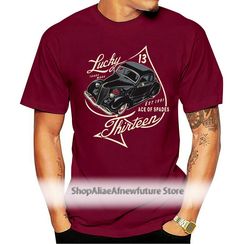 พิมพ์ลายวินเทจใหม่ เสื้อยืดลําลอง แขนสั้น คอกลม พิมพ์ลาย Lucky 13 Ace