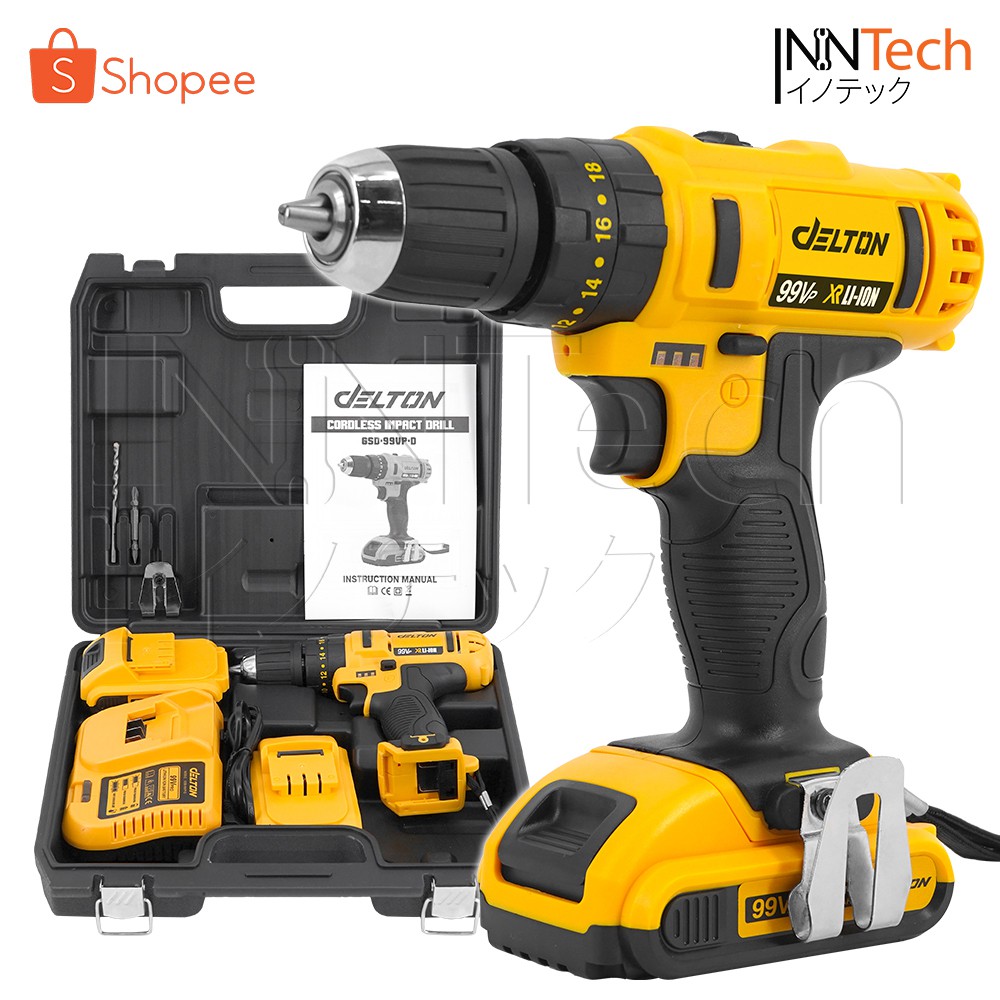 DELTON สว่านไร้สาย สว่านกระแทก 3 ระบบ 99V ทรงพลัง สำหรับงานหนัก สว่านพร้อมแบตเตอรี่ Liion 2