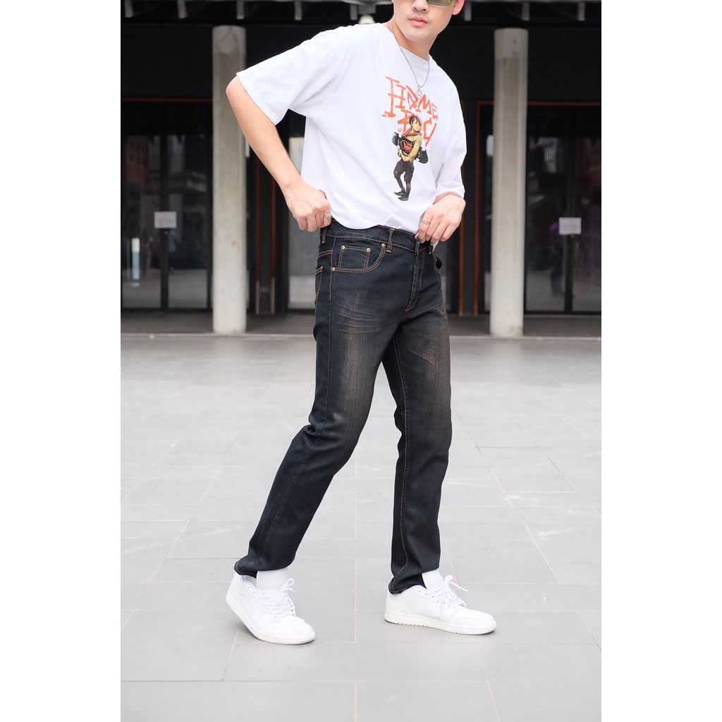 กางเกงยีนส์ขากระบอกเล็กผู้ชาย สีมิดไนท์ ฟอกสนิม (Climax Jeans No.202/1